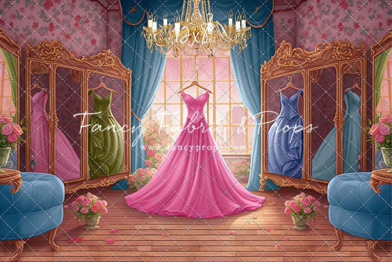 Dress Like A Princess - Pink Dress/Blue Curtains - With Sweep Option