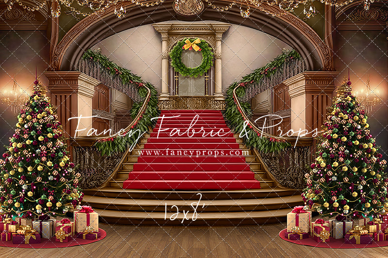 Grand Holiday Staircase - Red Stairs & Wood Floor - with Sweep Option