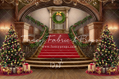 Grand Holiday Staircase - Red Stairs & Wood Floor - with Sweep Option