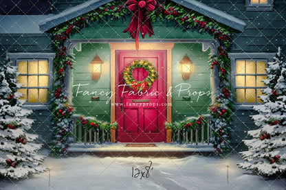 Magical Holiday Porch - Red Door - with Sweep Option