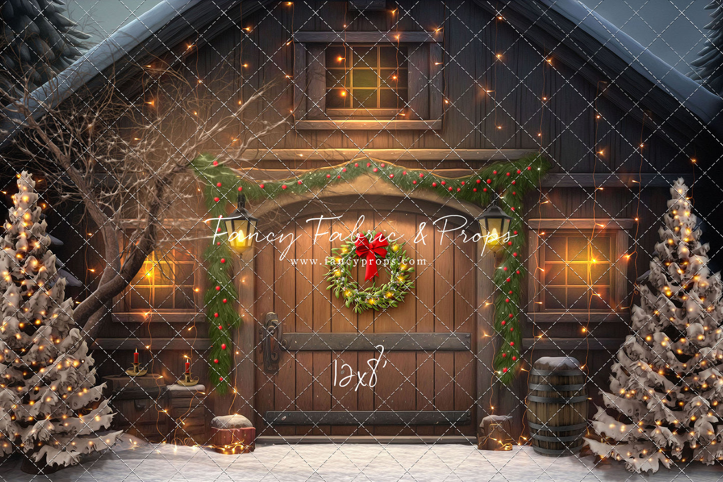 Merry Christmas Barn - Brown Door With Lights - with Sweep Option