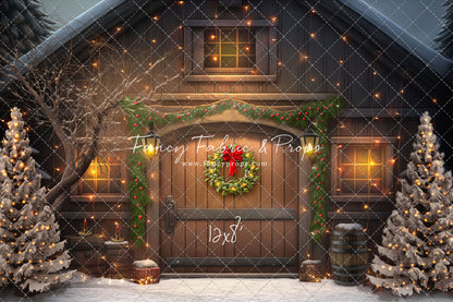 Merry Christmas Barn - Brown Door With Lights - with Sweep Option