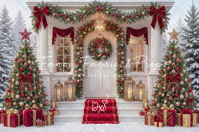 Red Ribbon Christmas Porch - With Sweep Option