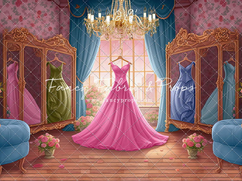 Dress Like A Princess - Pink Dress/Blue Curtains - With Sweep Option