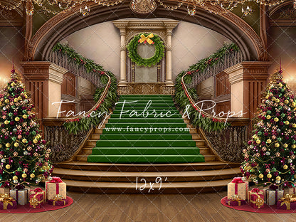 Grand Holiday Staircase - Green Stairs & Wood Floor - with Sweep Option