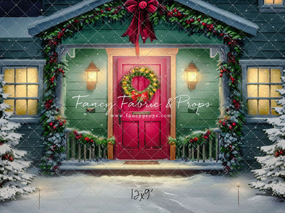 Magical Holiday Porch - Red Door - with Sweep Option