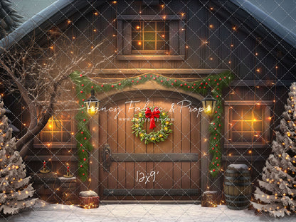 Merry Christmas Barn - Brown Door With Lights - with Sweep Option