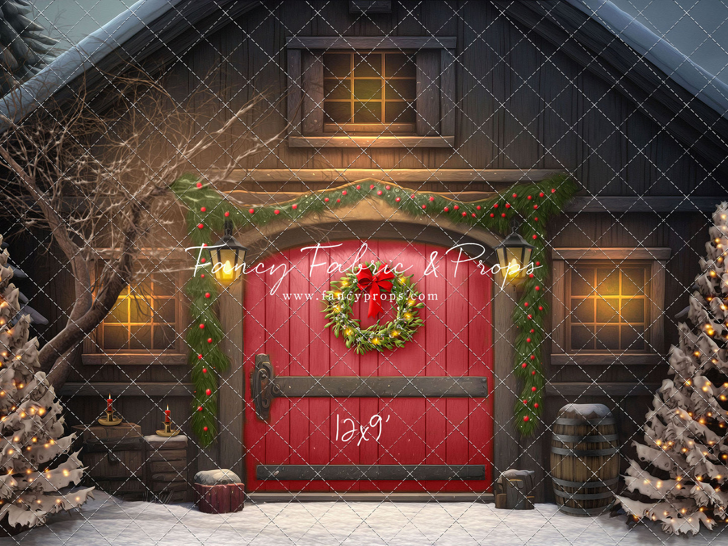Merry Christmas Barn - Red Door - with Sweep Option