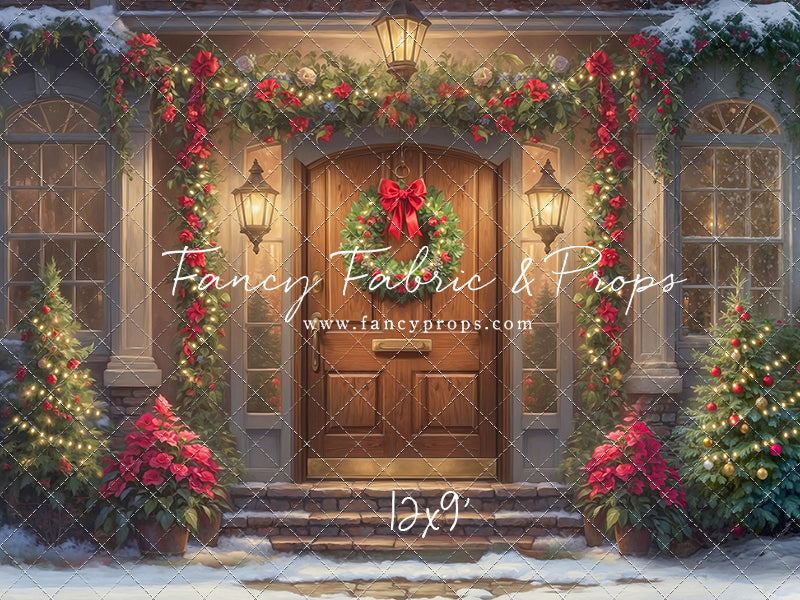 Merry Holiday Entry - Brown Door - With Sweep Option