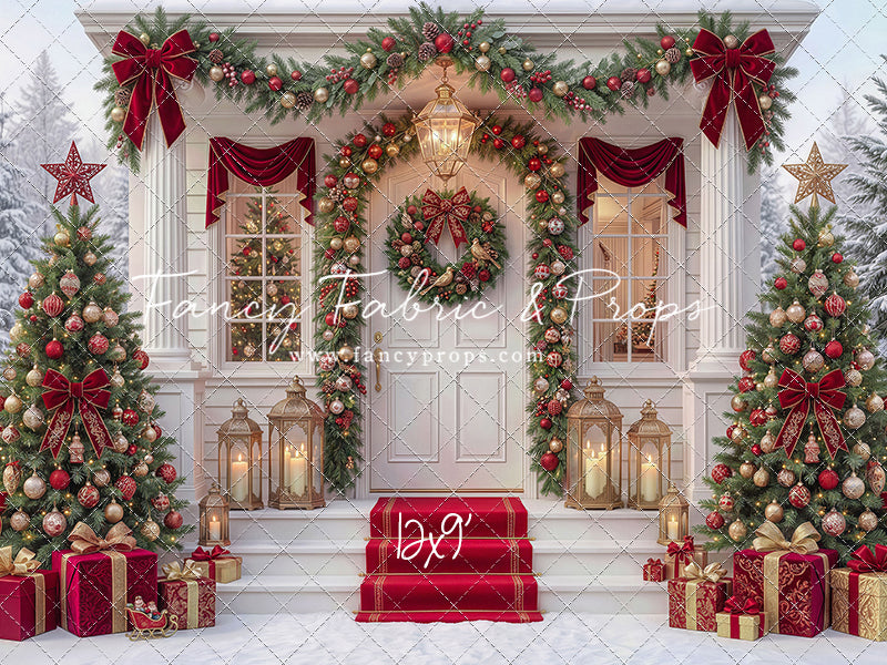 Red Ribbon Christmas Porch - With Sweep Option