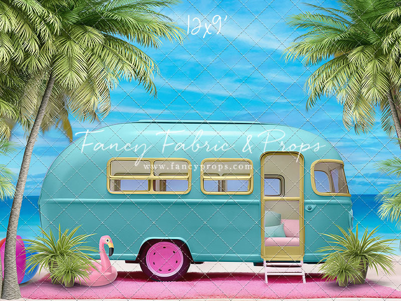 Road Trip Chic - Blue Camper - With Sweep Option