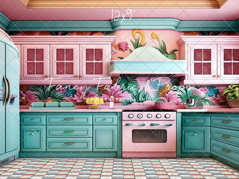 Tropical Kitchen - Blue & Pink - With Sweep Option