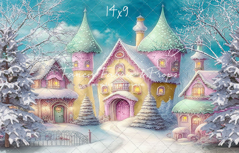 Colorful Snowy Village - Green Roof - with Sweep Option