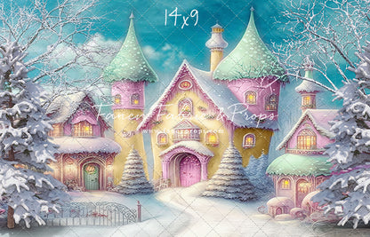 Colorful Snowy Village - Green Roof - with Sweep Option