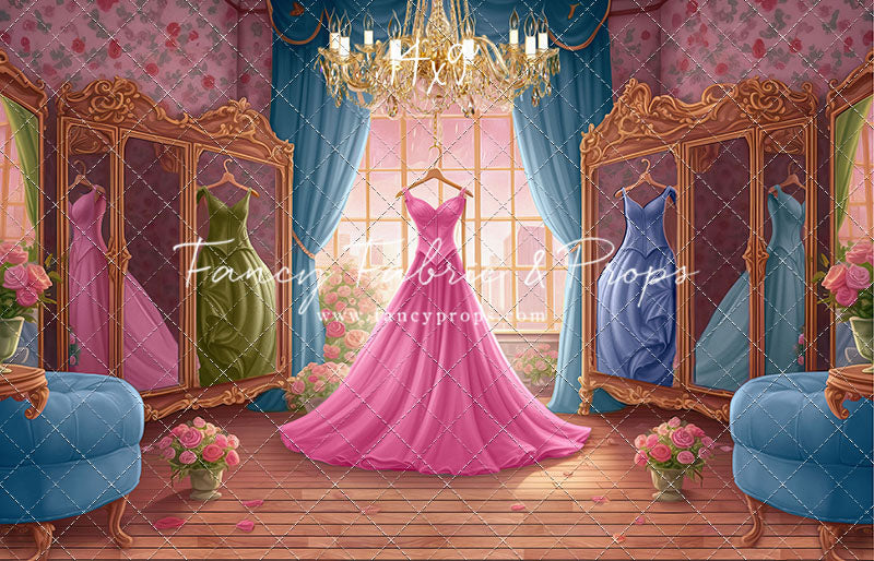 Dress Like A Princess - Pink Dress/Blue Curtains - With Sweep Option