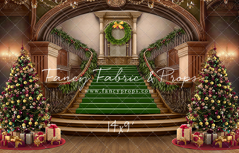 Grand Holiday Staircase - Green Stairs & Wood Floor - with Sweep Option