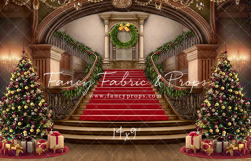 Grand Holiday Staircase - Red Stairs & Wood Floor - with Sweep Option