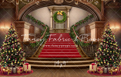 Grand Holiday Staircase - Red Stairs & Wood Floor - with Sweep Option