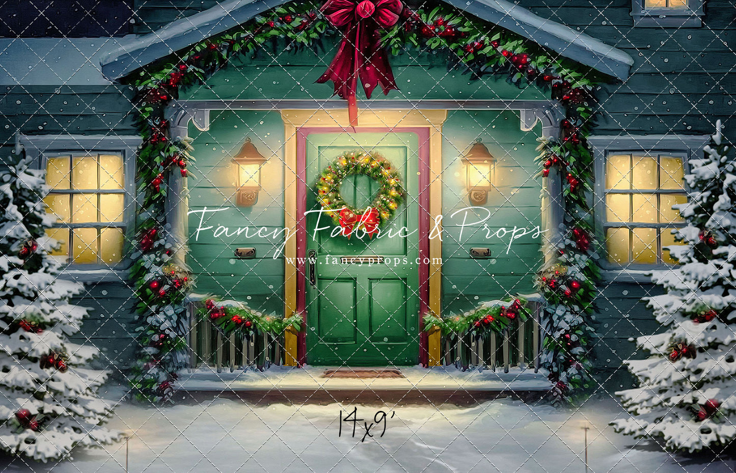 Magical Holiday Porch - Green Door - with Sweep Option
