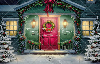 Magical Holiday Porch - Red Door - with Sweep Option