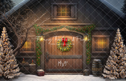 Merry Christmas Barn - Brown Door No Lights - with Sweep Option