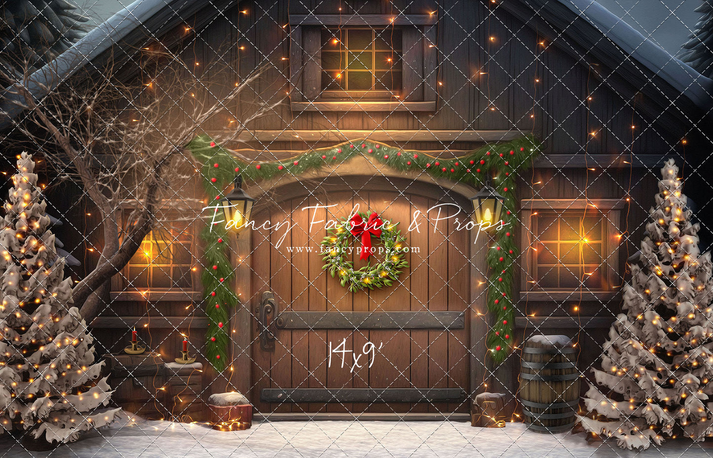 Merry Christmas Barn - Brown Door With Lights - with Sweep Option