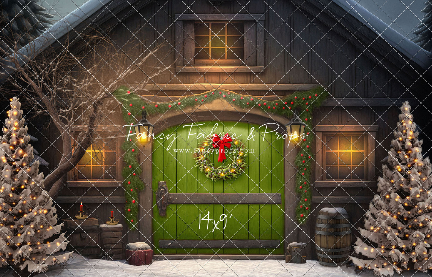 Merry Christmas Barn - Green Door - with Sweep Option