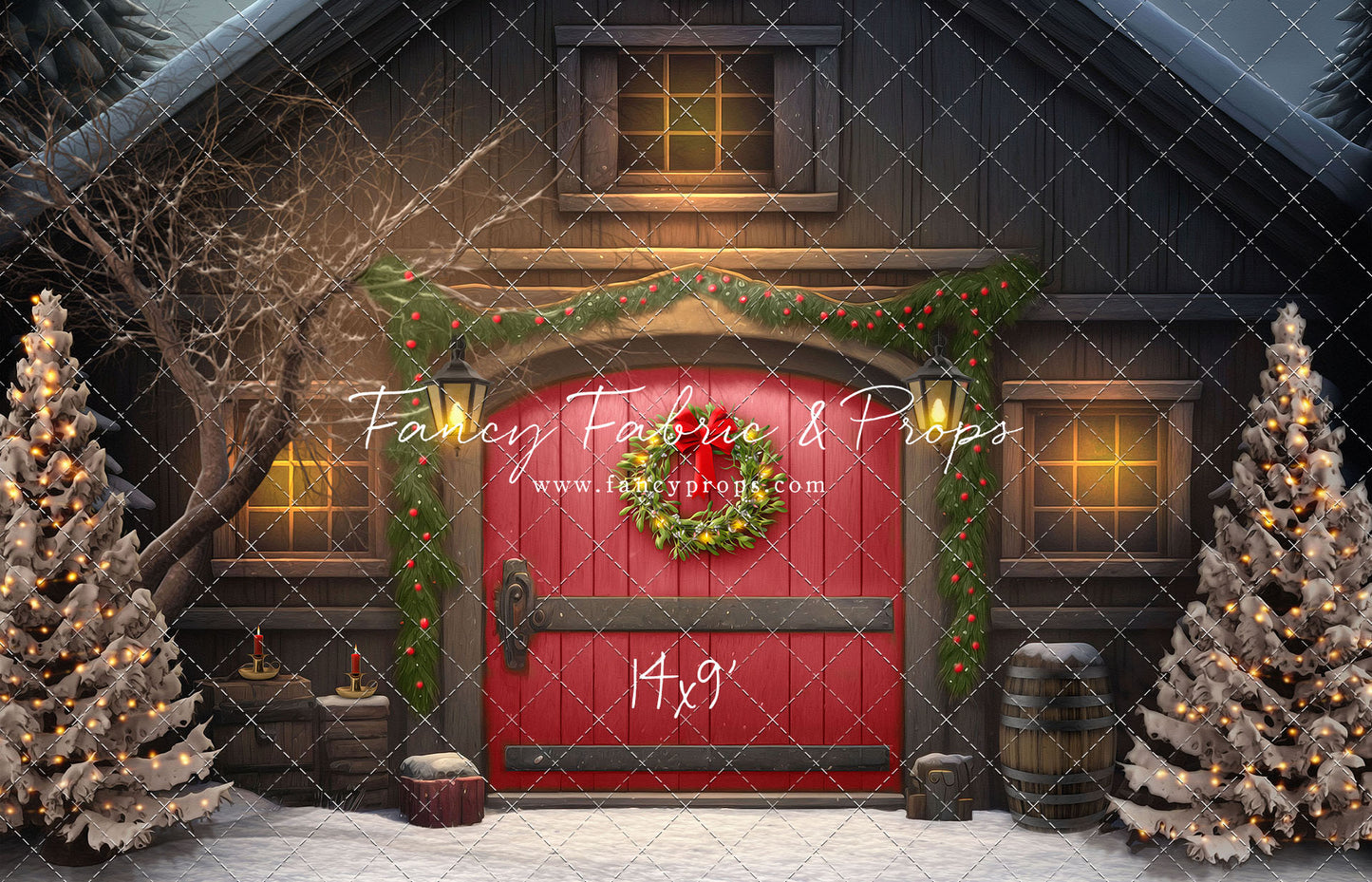 Merry Christmas Barn - Red Door - with Sweep Option