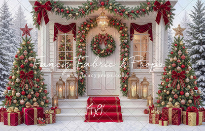 Red Ribbon Christmas Porch - With Sweep Option