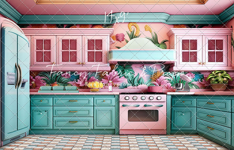 Tropical Kitchen - Blue & Pink - With Sweep Option