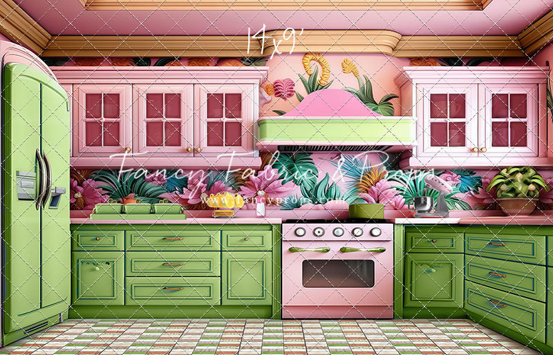 Tropical Kitchen - Lime & Pink - With Sweep Option