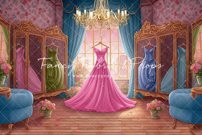 Dress Like A Princess - Pink Dress/Blue Curtains - With Sweep Option