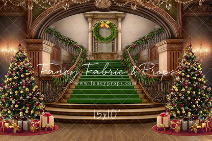 Grand Holiday Staircase - Green Stairs & Wood Floor - with Sweep Option