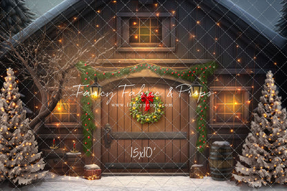 Merry Christmas Barn - Brown Door With Lights - with Sweep Option