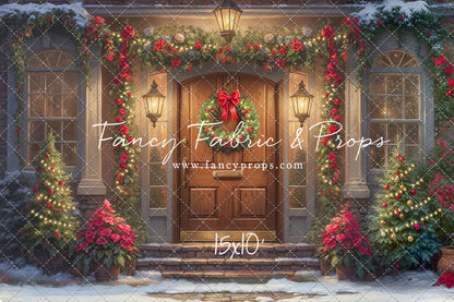Merry Holiday Entry - Brown Door - With Sweep Option