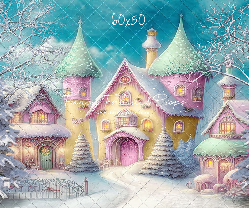 Colorful Snowy Village - Green Roof - with Sweep Option