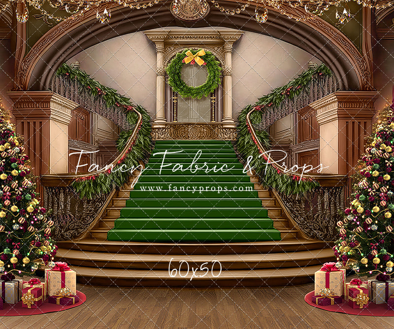 Grand Holiday Staircase - Green Stairs & Wood Floor - with Sweep Option