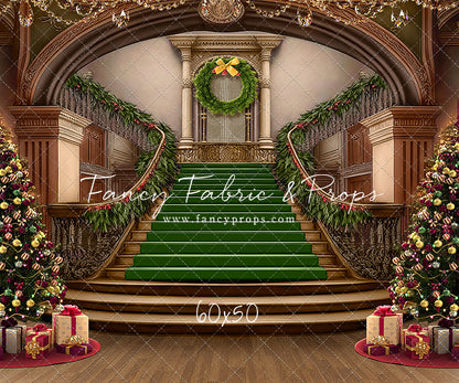 Grand Holiday Staircase - Green Stairs & Wood Floor - with Sweep Option
