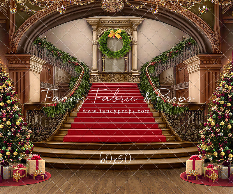 Grand Holiday Staircase - Red Stairs & Wood Floor - with Sweep Option