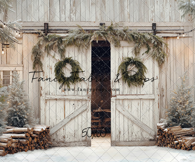Snowy Evergreen Barn - with Sweep Option