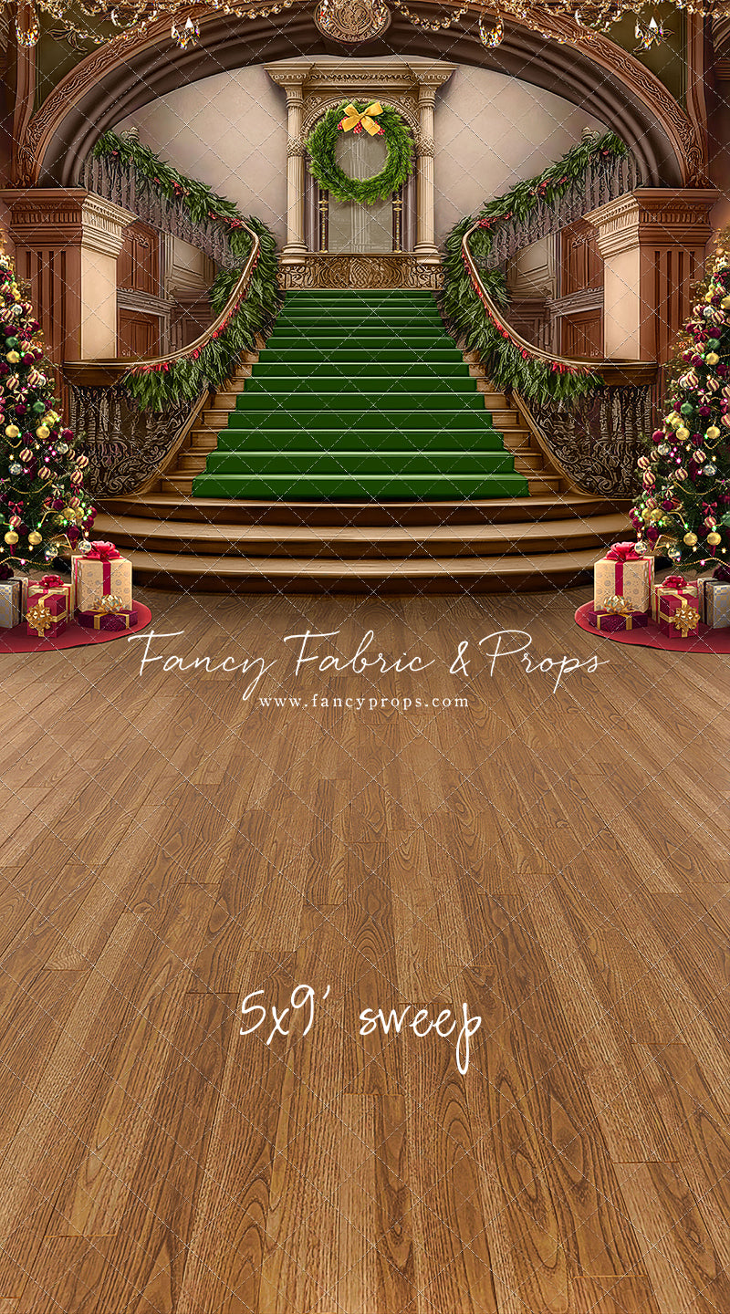 Grand Holiday Staircase - Green Stairs & Wood Floor - with Sweep Option