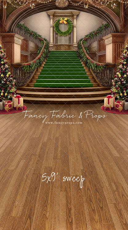 Grand Holiday Staircase - Green Stairs & Wood Floor - with Sweep Option