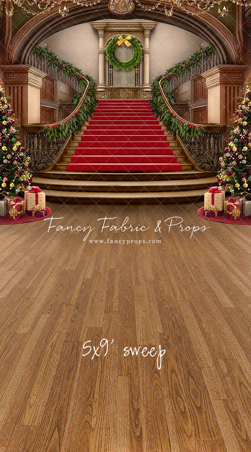 Grand Holiday Staircase - Red Stairs & Wood Floor - with Sweep Option