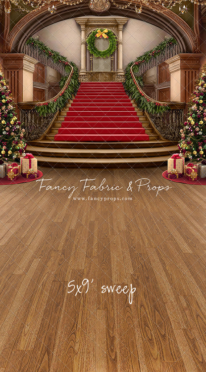 Grand Holiday Staircase - Red Stairs & Wood Floor - with Sweep Option
