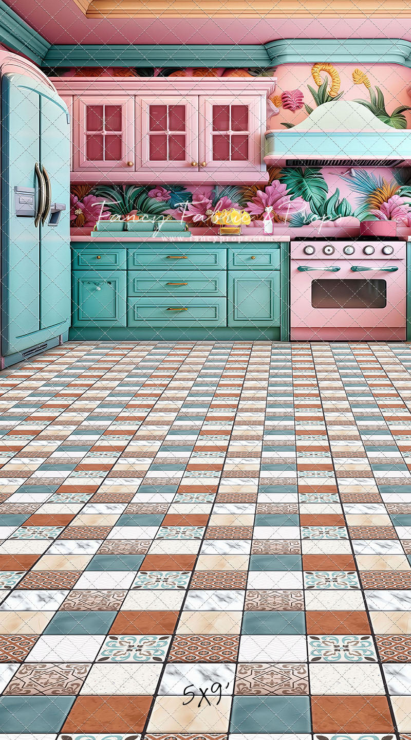 Tropical Kitchen - Blue & Pink - With Sweep Option