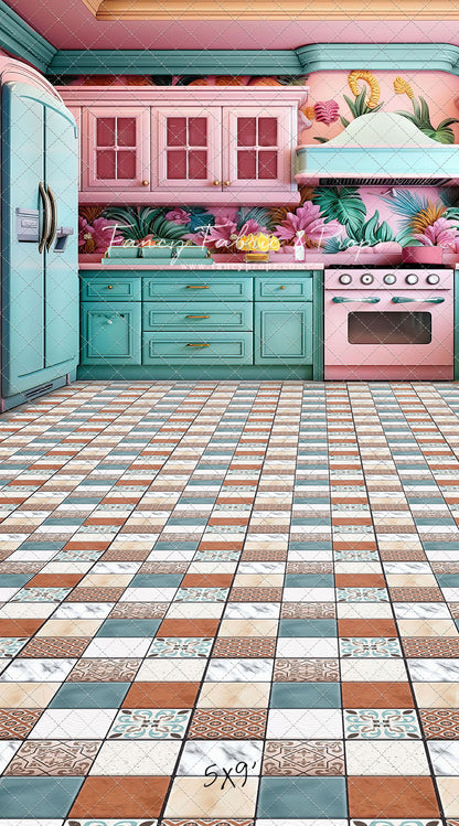 Tropical Kitchen - Blue & Pink - With Sweep Option
