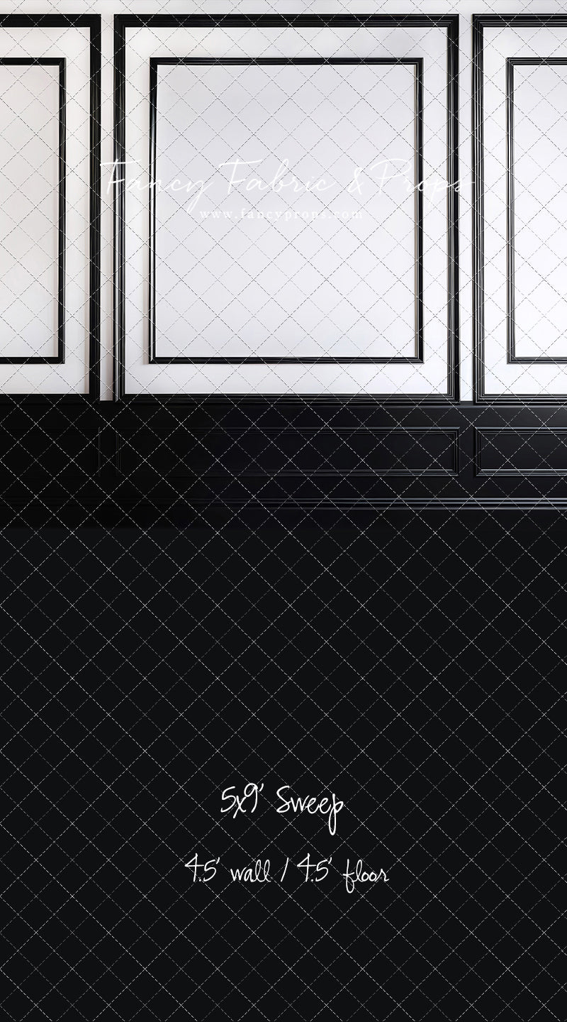 Classy Black & White Wainscoting - Black Floor - With Sweep Option