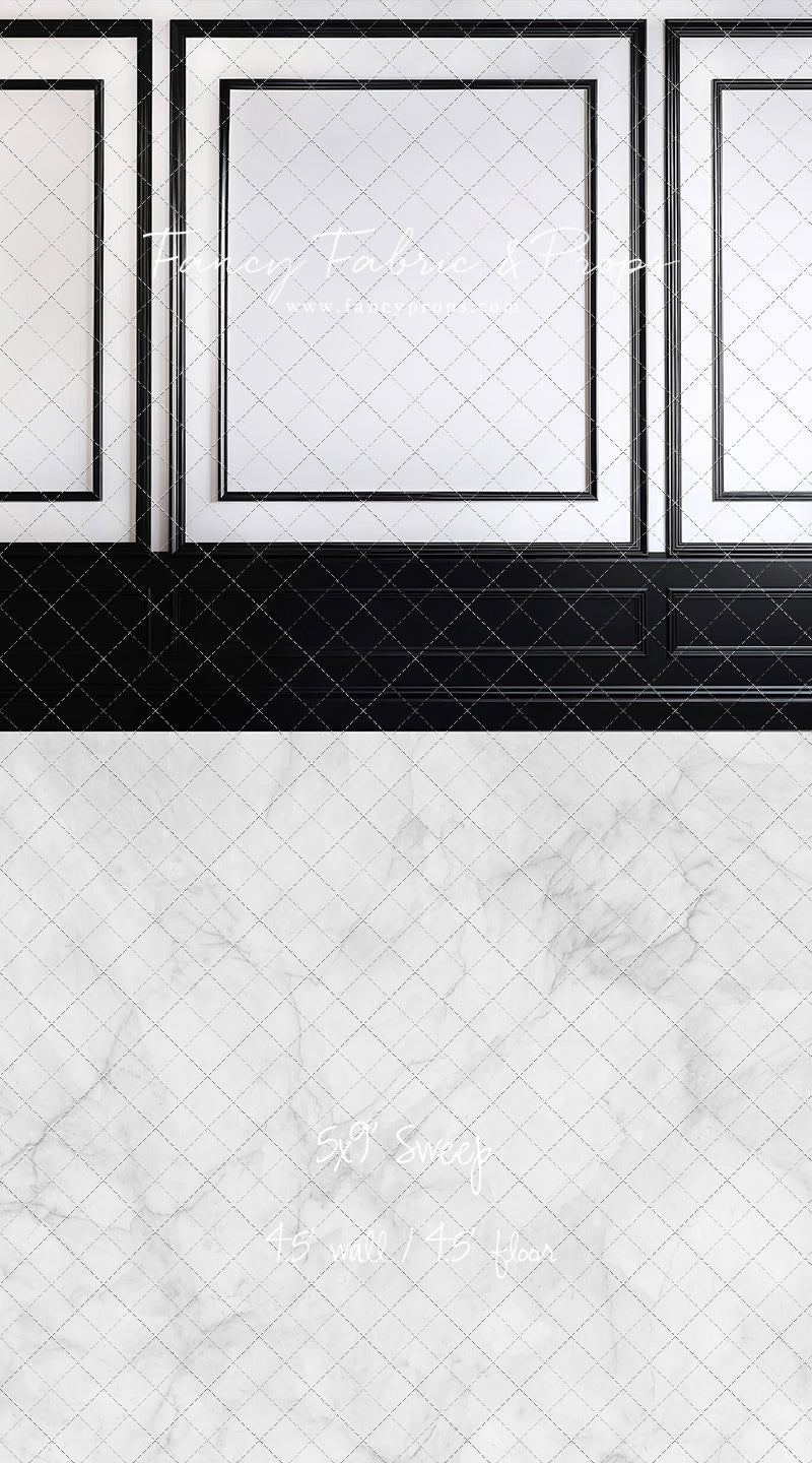 Classy Black & White Wainscoting - White Marble Floor - With Sweep Option