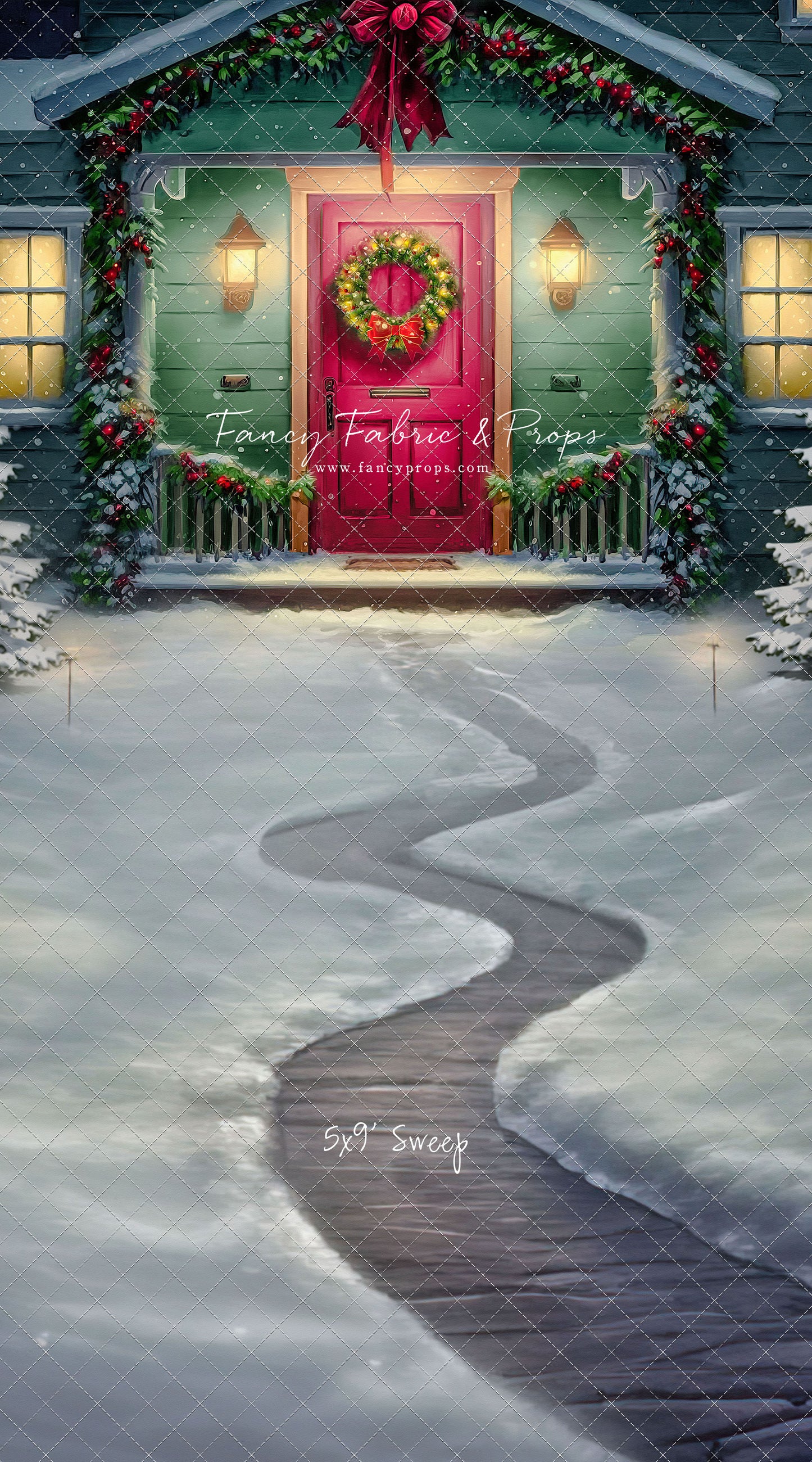 Magical Holiday Porch - Red Door - with Sweep Option