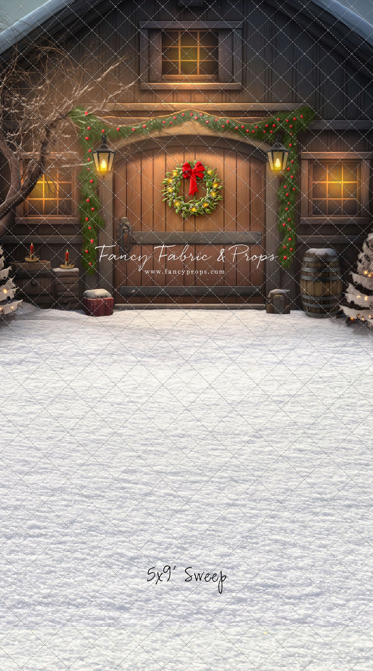 Merry Christmas Barn - Brown Door No Lights - with Sweep Option